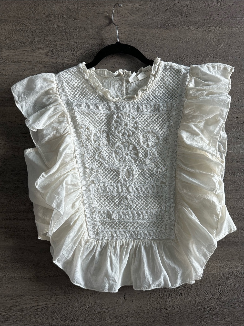 Ivory/cream Ruffled Embroidered Blouse